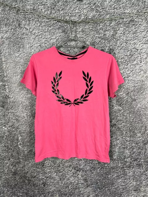 Womens Fred Perry Pink T-Shirt Big Logo Size S Small