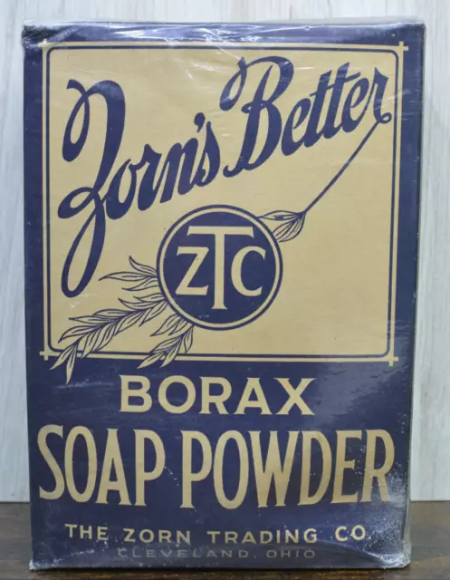 ANTIQUE UNOPENED Borax Soap Powder Box  Zorn's Better THE ZORN TRADING CO RARE!