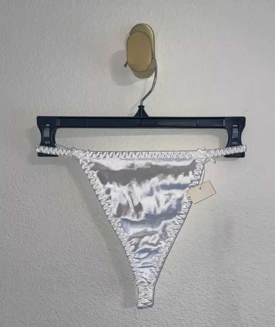 Vintage Delicates Second Skin Satin Panty String Thong Panties 6 White New Nwt