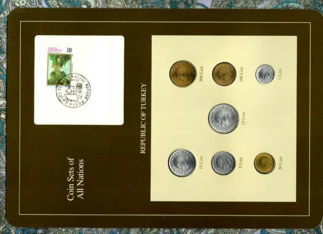 Coin Sets of All Nations Turkey 1984-1989 UNC 50,100,500 Lira 1989