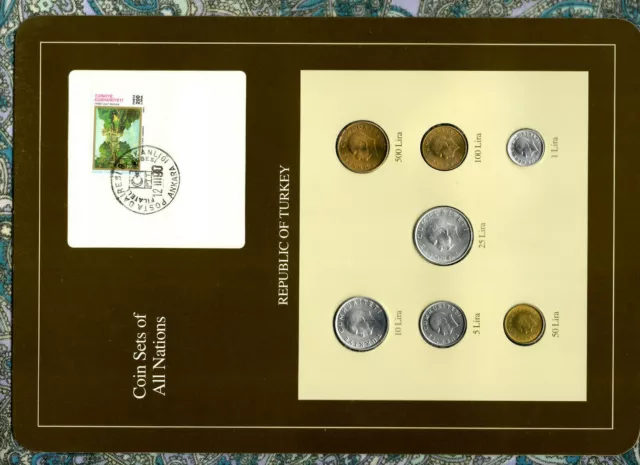 Coin Sets of All Nations Turkey 1984-1989 UNC 50,100,500 Lira 1989