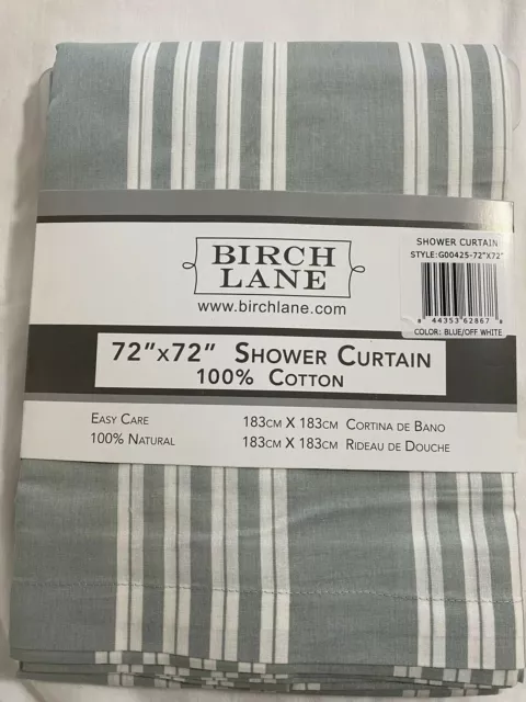 Birch Lane Fabric Shower Curtain Stripe cotton 72x72 green white new #62867
