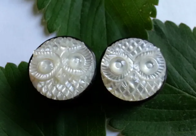 1 Pair Organic Horn Carved Owl Hooter MOP Mother of Pearl Ear Plug Tunnel Gauges