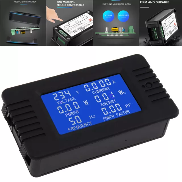 LCD Digital Amp Volt Current Tester  Watt Kwh Power Factor Meter AC 220V 100A