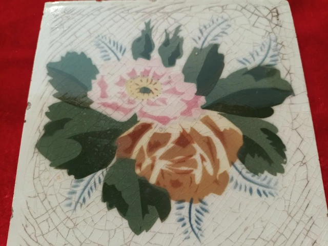 1 Piece Old Art Deco Printed Design Majolica Ceramic Tiles 0309 3