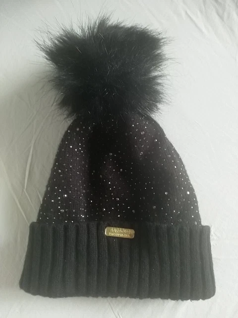 BARBOUR International Pom Podium Beanie Paillettes Nere Diamante
