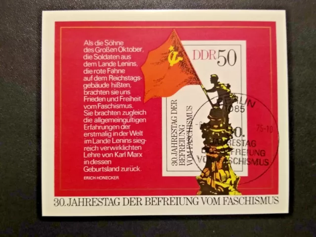 DDR 1975 Block 42  50 Pf  "30 Jh. der Befreiung vom Faschismus"  SONDERSTEMPEL