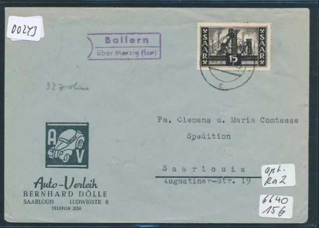 00243) aptierter Landpost Ra2 Ballern über Merzig (Saar), Brief "Auto-Verleih..