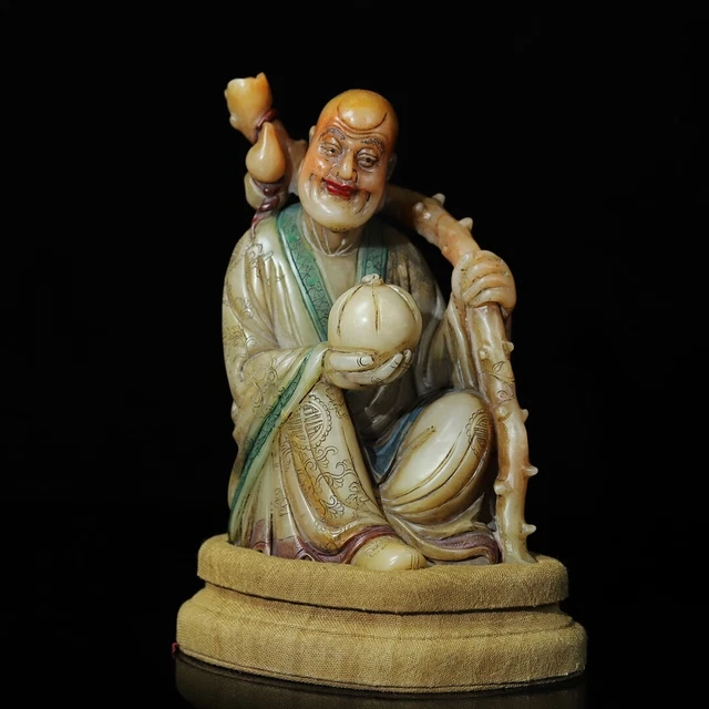 Chinese Exquisite Handmade Lohan carving Shoushan Stone Statue