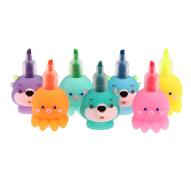 6color Fluorescent Pen Creative Gift Cute Octopus Silicone Pen Manga Marking ql