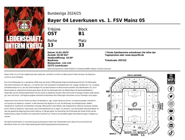 FC Bayern München - Bayer 04 Leverkusen --- 2x Ticket Bundesliga | UK