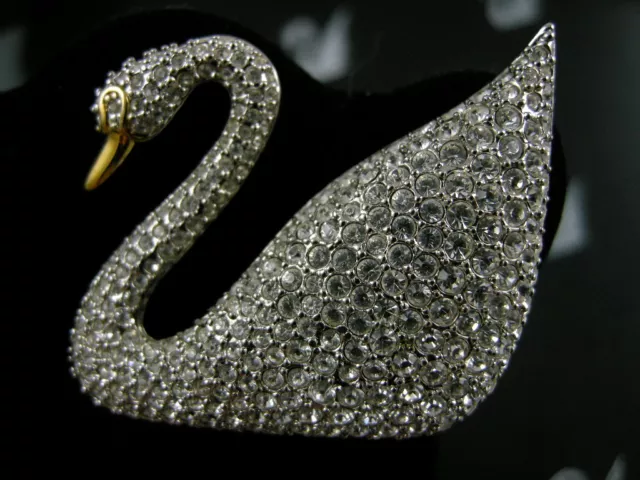 Signed Swarovski Pave' Crystal Swan Pin /Brooch Retired Rare New W/Tags