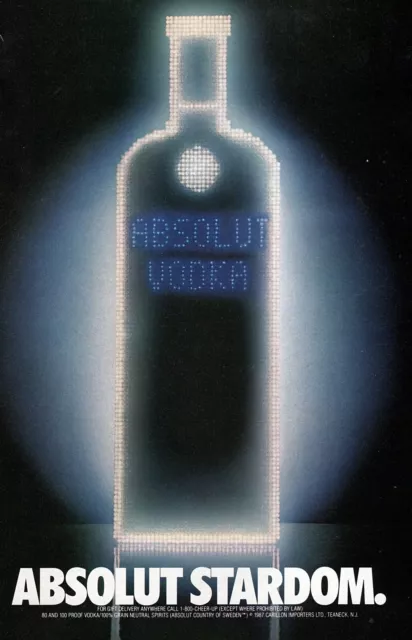 1988 Absolut Vodka Bottle "Absolut Stardom" Original Color Print Ad