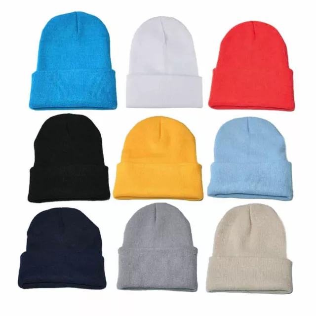Men's Women Knit Ski Cap Hip-Hop Blank Color Winter Warm Unisex Beanie Wool Hats