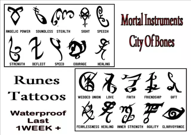 RUNES MORTAL INSTRUMENTS temporary TATTOOS  X 10 waterproof tribal CITY OF BONES