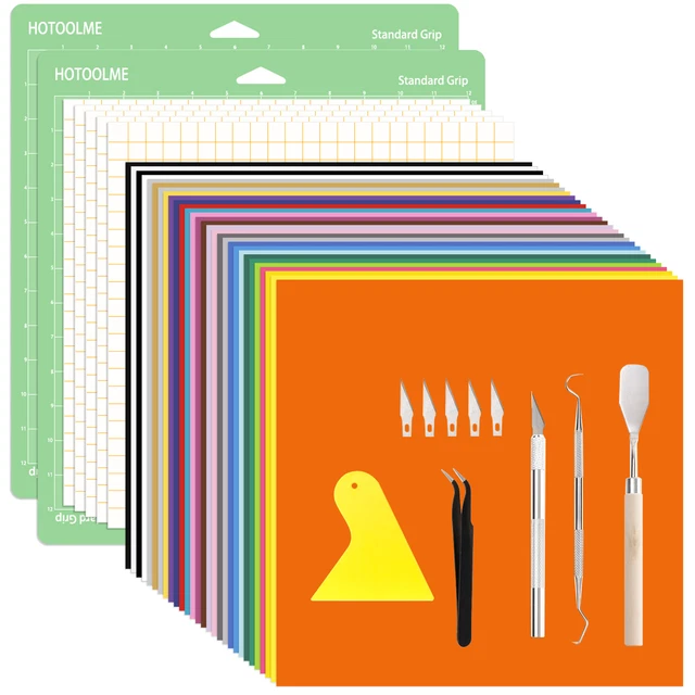 Permanent Vinyl Bundle 12" x 12" 30Pcs With Cutting Mat Weeding for Cricut CN