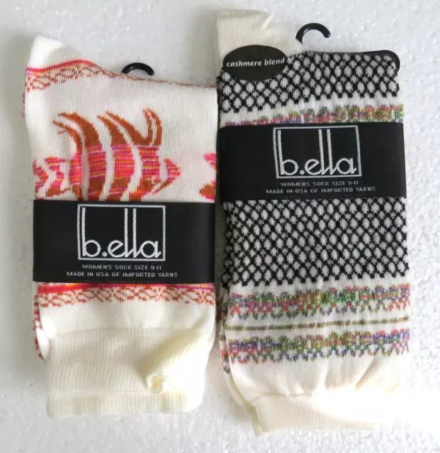 2PK B.ella Womans Cashmere Blend White Dijon Size 9-11 Crew Socks Soft USA C