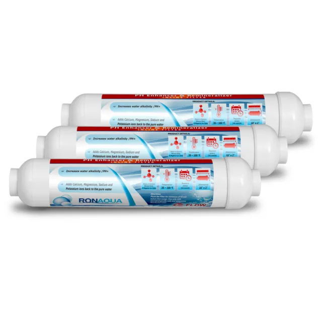 3 Alkaline in-line Water Replacement Filter - PH Enhancer, and Re-Mineralizer