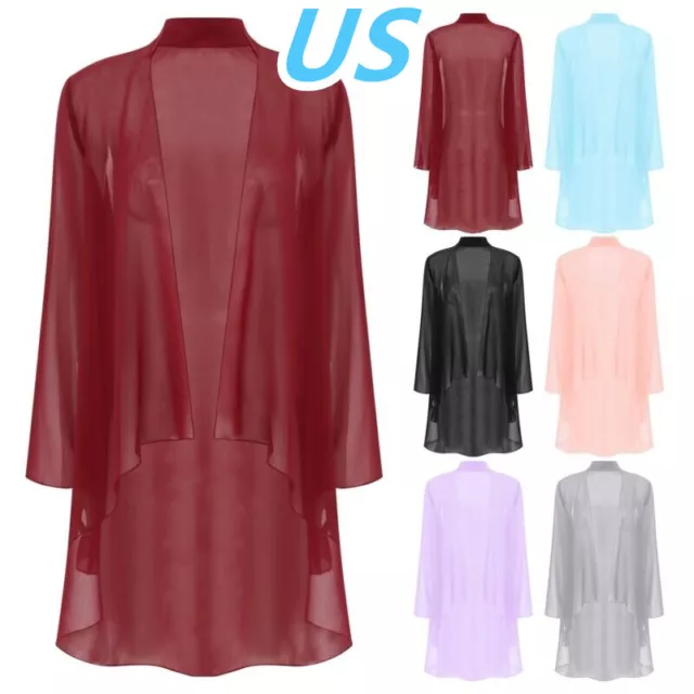 US Women Chiffon Sheer Long Sleeve Cover Up Jacket Open Front Cardigan Outerwear