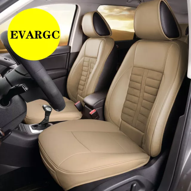 1XUniversal Beige PU Leather Car Cover Seat Deluxe Protector Cushion Front Cover