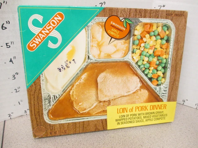 Swanson TV DINNER 1970s PORK LOIN gravy apple compote potato frozen food box