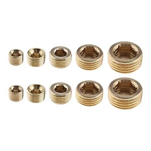 Set di 10 tappi ciechi in ottone, con esagono incassato, filettatura (s9X)
