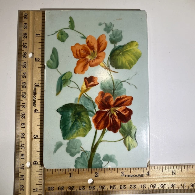 Vintage Mintons China Works Stroke on Trent Tile. Nasturtiums. 6”x4"