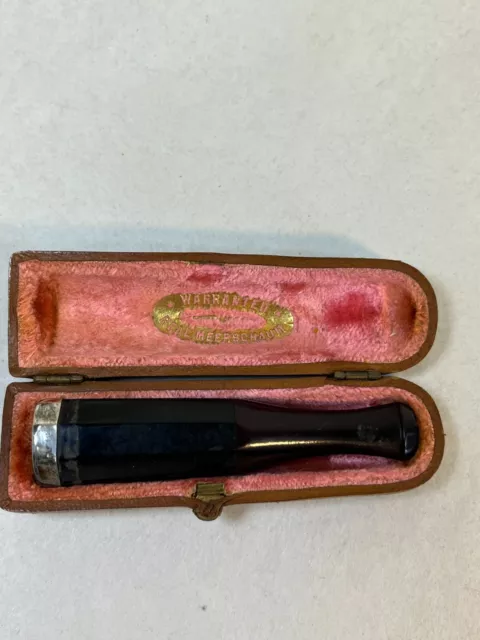 Antique sterling rim amber? cigarette cigar holder in case