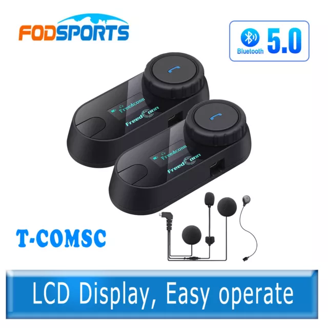 2x 800M Intercom Motorrad Helmsprechanlage Bluetooth Gegensprechanlage LCD FM DE