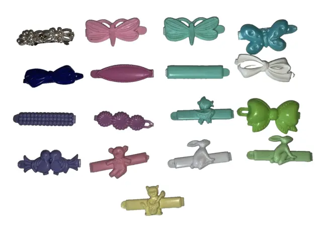 Vintage Goody Snap Tight Barrettes Lot of 17 Pieces Hair Clips Bows Pastels