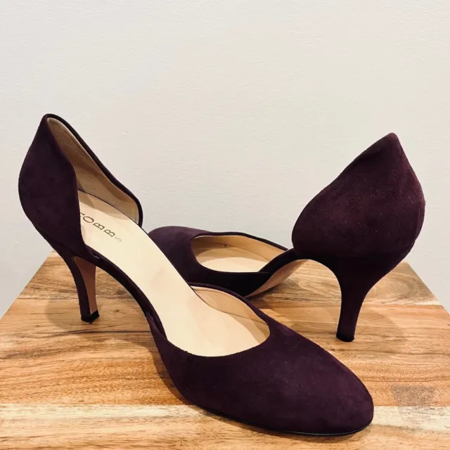 Hobbs London Sophia Suede Plum Purple High Heel Open Court Shoes size 10.5