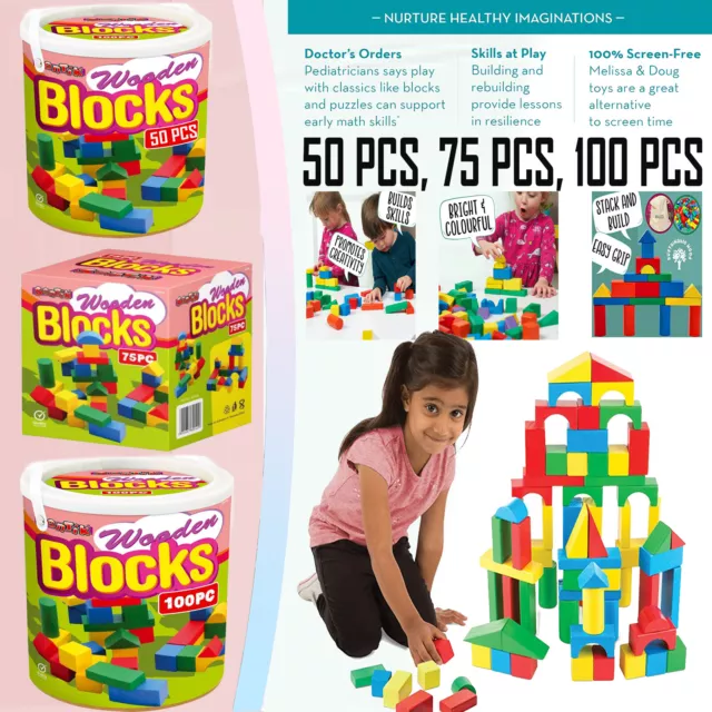 Bricks Wooden Blocks Construction Toys Children Kids Educational Wood Toy