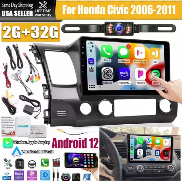 For Honda Civic 2006-2011 Android 12.0 Car Stereo Radio Apple CarPlay GPS Navi