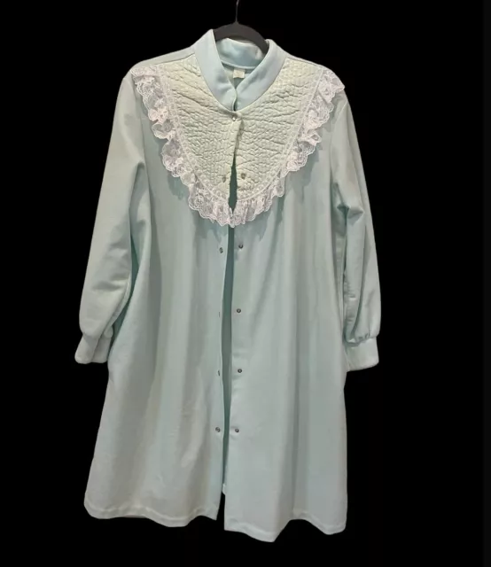 VTG ROBE HOUSE Coat Women's 1X Snap Front Lace Aqua Made In USA Granny ...