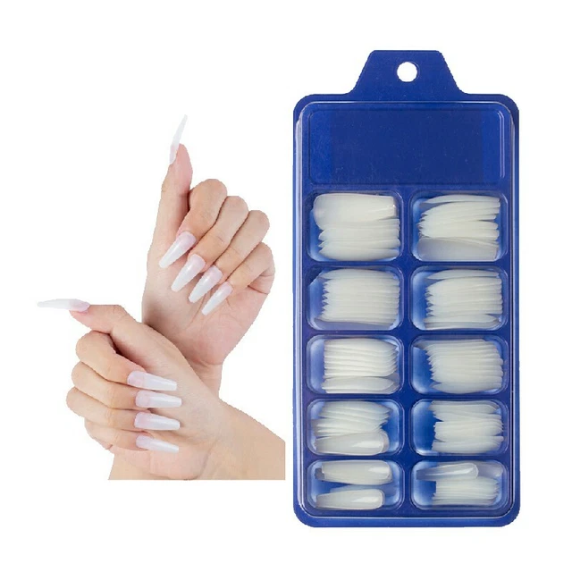 100X French Acrylic False Nail Tips Stiletto Almond Coffin Natural Clear UV Gel