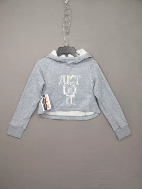 Nike Kids Hoodie Girls Gray Long Sleeve Just Do It Pullover Cropped Size Small