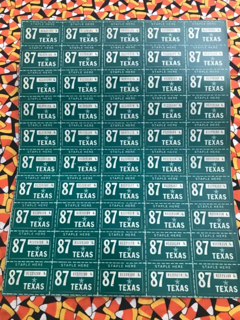 1987 Texas  License Plate Renewal Registration Validation 50 Stickers Lot