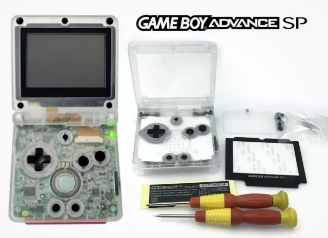 Full Kit complet coque GBA SP Clear Transparent Game Boy Advance SP Case Shell