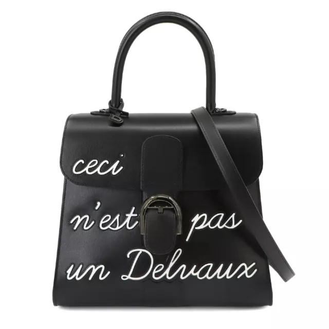 DELVAUX Brillant L'Humour MM 2way Hand Shoulder Bag Leather Black 90226731