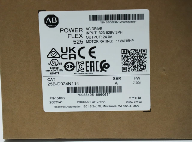 25B-D024N114 /A PowerFlex 525 AC Drive 11kW 15Hp AB New 25BD024N114