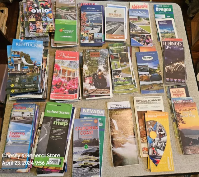 Large Job Lot of 100 U.S. & Canadian Maps & Travel Brochures.