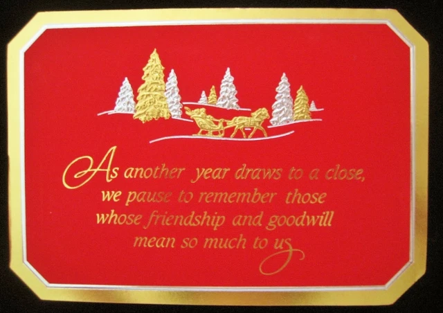 Vintage Christmas Greeting Card Gilded, Embossed Horse Drawn Sleigh