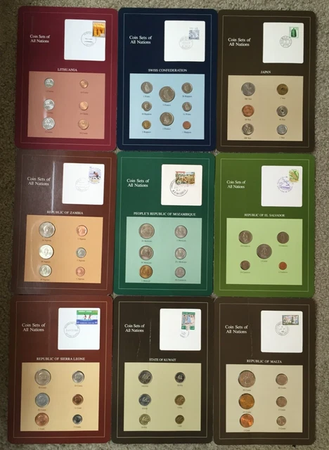 Coin Sets of All Nations Lot of 9 Different Countries On card