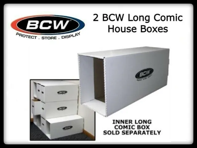 2 BCW Quality Long Comic Book Storage House Box Thick/Stackable White Cardboard