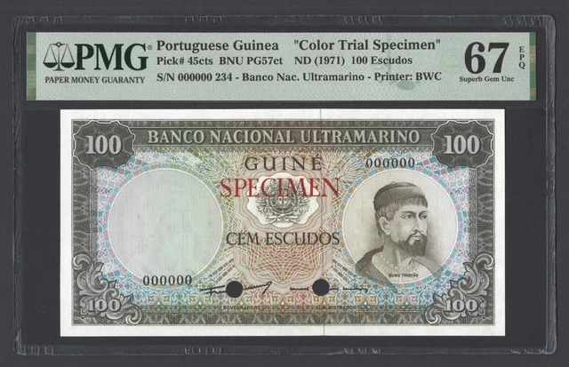 Portuguese Guinea 100 Escudos ND(1971) P45cts Color Trial  UNC Grade 67