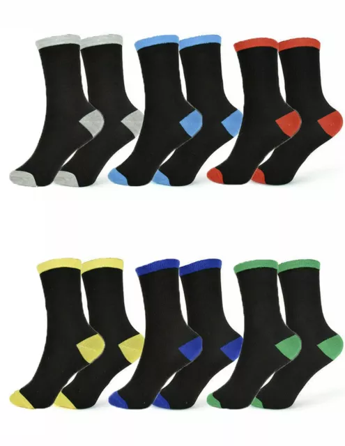 12 Pairs Of Kids Black Multi Socks Boys Girls Heel & Toe Sock Cotton Rich