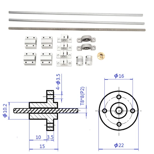 LINEAR MOTION KIT Rod Shaft Guide Screw Support Bearing Couplings Set ...