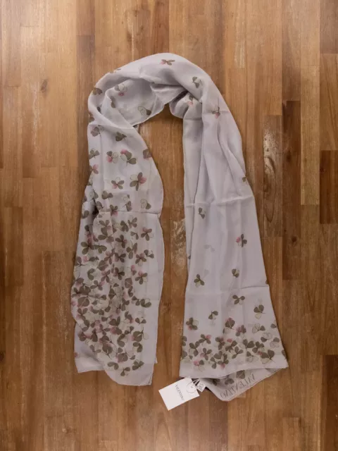 VALENTINO vintage light gray floral sheer silk rectangle stole scarf authentic