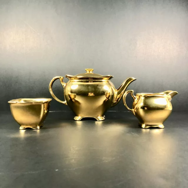 Vintage Royal Winton Grimwades Gold Lustre Teapot Creamer and Sugar Golden Age 3