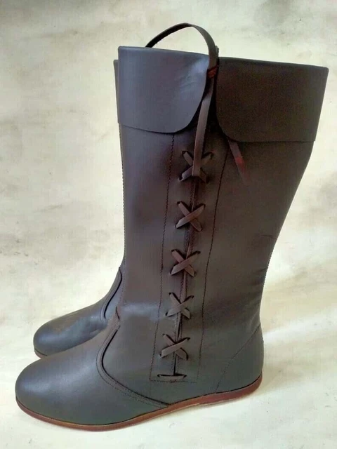 Bottes en cuir médiévales renaissance Viking Pirate Boots Mans Brown Long... 2